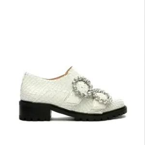 Schutz Doris Embellished Buckle Loafers Black White Rhinestone Buckle