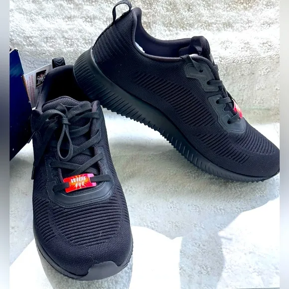 SKECHERS BOBS SQUAD TOUGH TALK BLACK MEMORY FOAM SNEAKERS