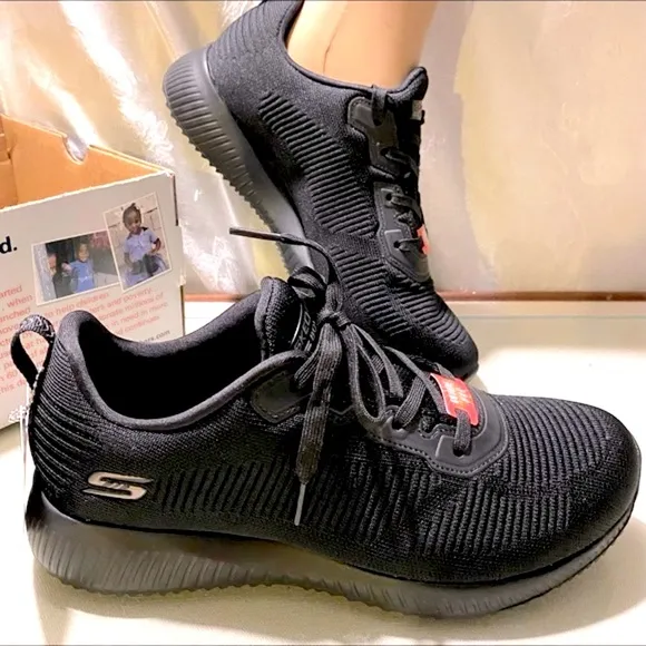 SKECHERS BOBS SQUAD TOUGH TALK BLACK MEMORY FOAM SNEAKERS