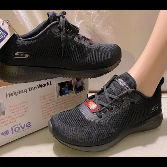 SKECHERS BOBS SQUAD TOUGH TALK BLACK MEMORY FOAM SNEAKERS