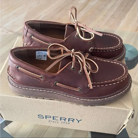Sperry Loafers Kids Brown Leather Shoes- SZ 1