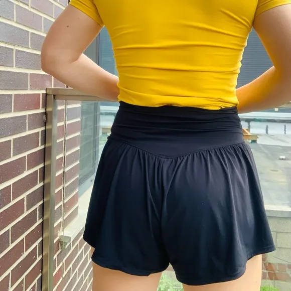 Sport Tennis Run Black Nylon Skort Short Shorts Skirt XS S M