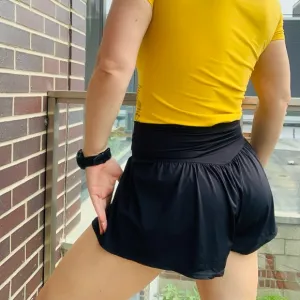 Sport Tennis Run Black Nylon Skort Short Shorts Skirt XS S M