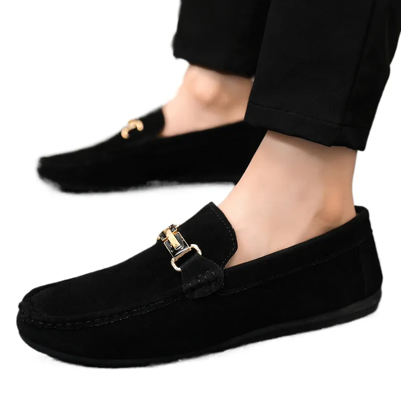 Spring and summer men's shoes low-top Doudou shoes versatile casual shoes breathable leather shoes black work shoes one pedal