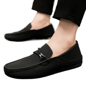 Spring and summer men's shoes low-top Doudou shoes versatile casual shoes breathable leather shoes black work shoes one pedal