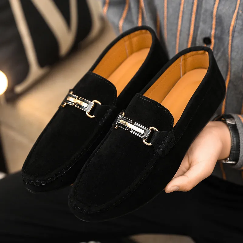 Spring and summer men's shoes low-top Doudou shoes versatile casual shoes breathable leather shoes black work shoes one pedal