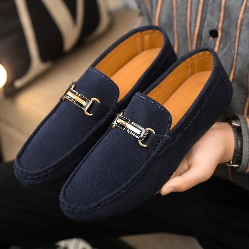 Spring and summer men's shoes low-top Doudou shoes versatile casual shoes breathable leather shoes black work shoes one pedal