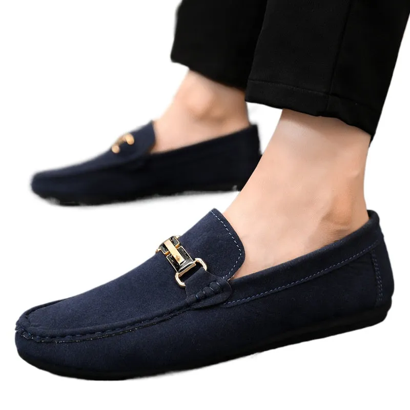 Spring and summer men's shoes low-top Doudou shoes versatile casual shoes breathable leather shoes black work shoes one pedal