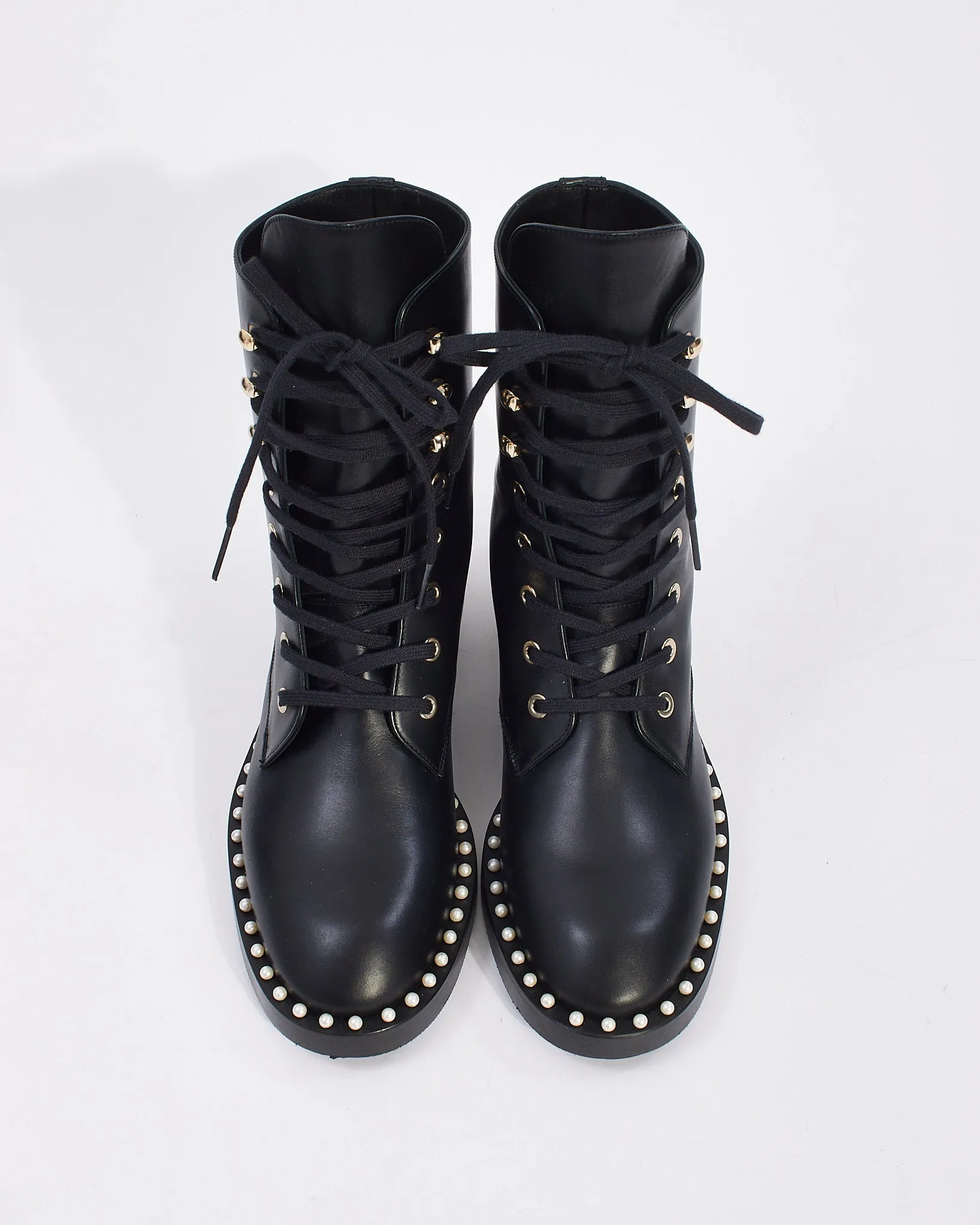 Stuart Weitzman Pearl Detailed Lace Up Combat Boots - 6B
