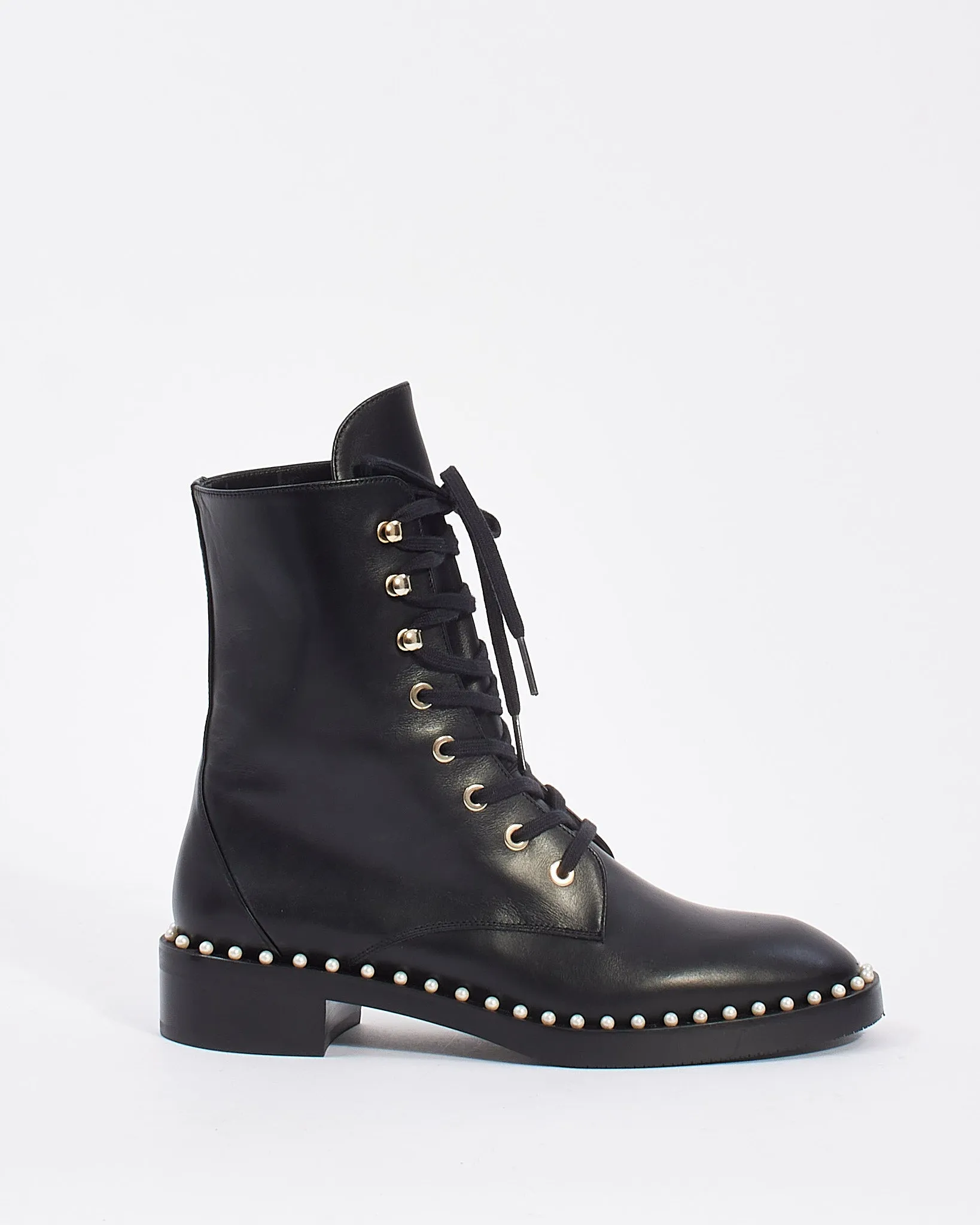 Stuart Weitzman Pearl Detailed Lace Up Combat Boots - 6B
