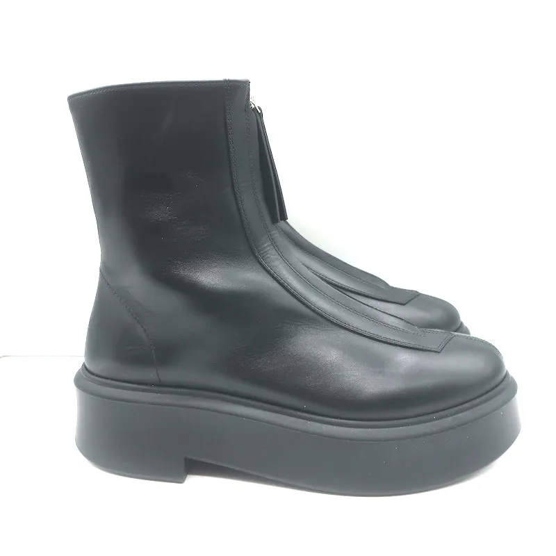 The Row Zipped Combat Boots Black Leather Size 39 Platform Ankle Boots
