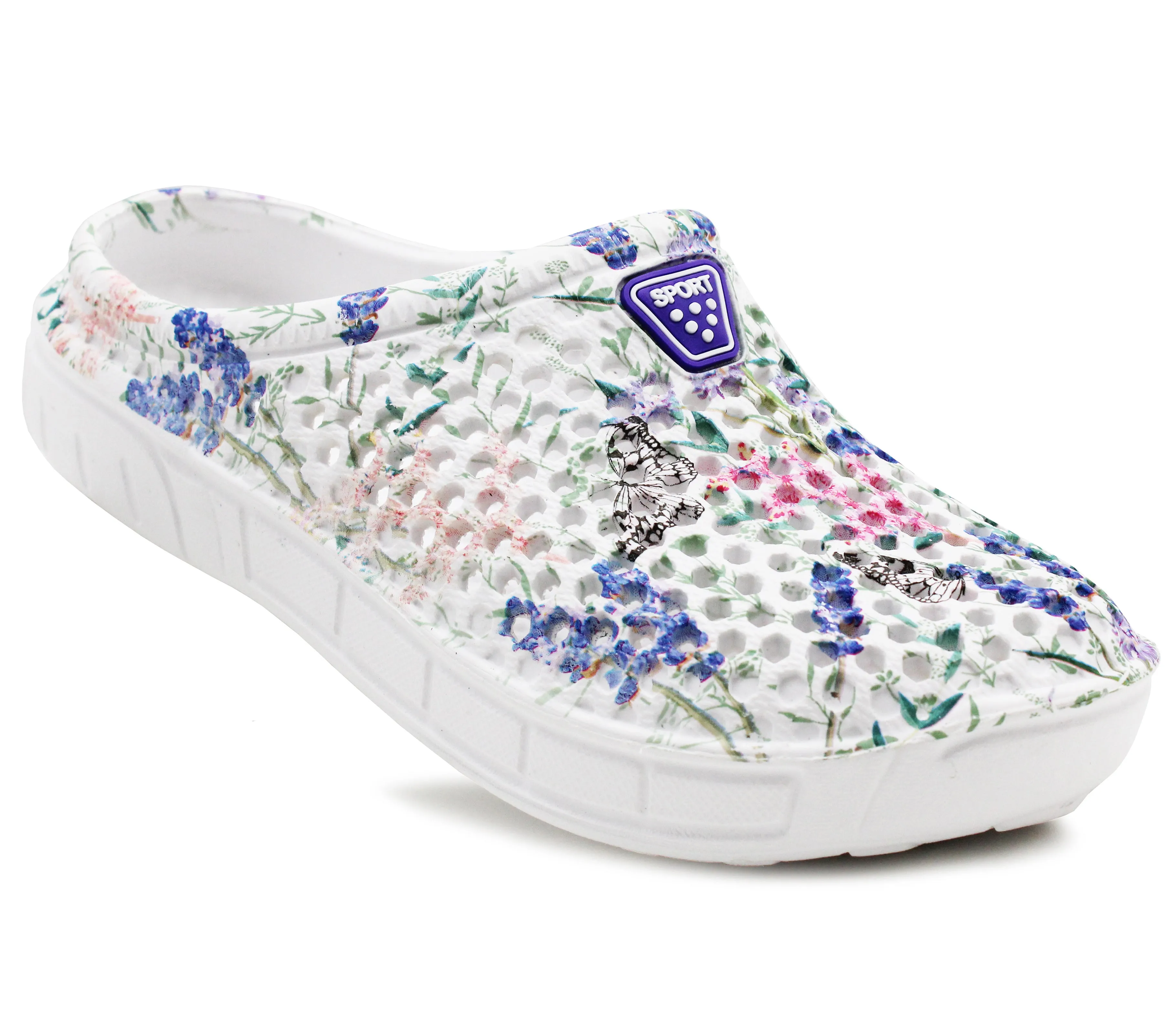 TRANQUIL Womens Lightweight EVA Breathable Clogs in Purple Floral
