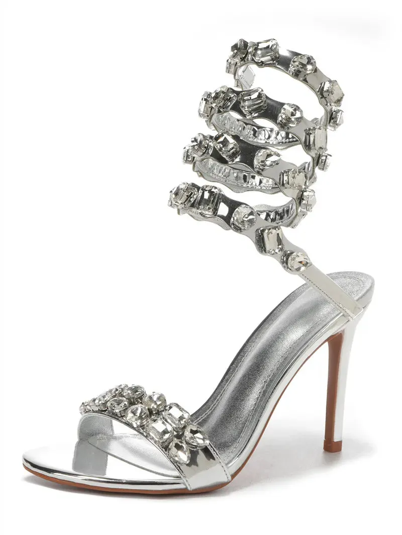VougeVamp Luxury Crystal Gladiator Sandals – Stiletto High Heels for Weddings & Prom