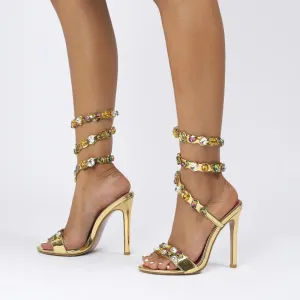 VougeVamp Luxury Crystal Gladiator Sandals – Stiletto High Heels for Weddings & Prom