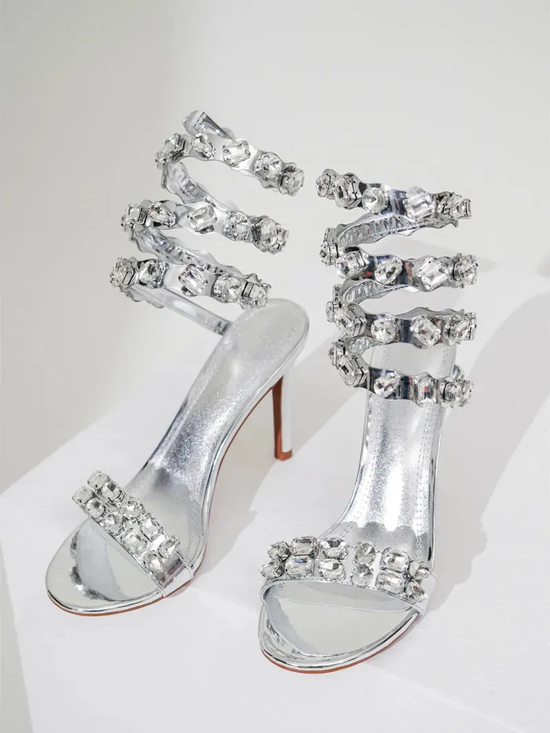 VougeVamp Luxury Crystal Gladiator Sandals – Stiletto High Heels for Weddings & Prom