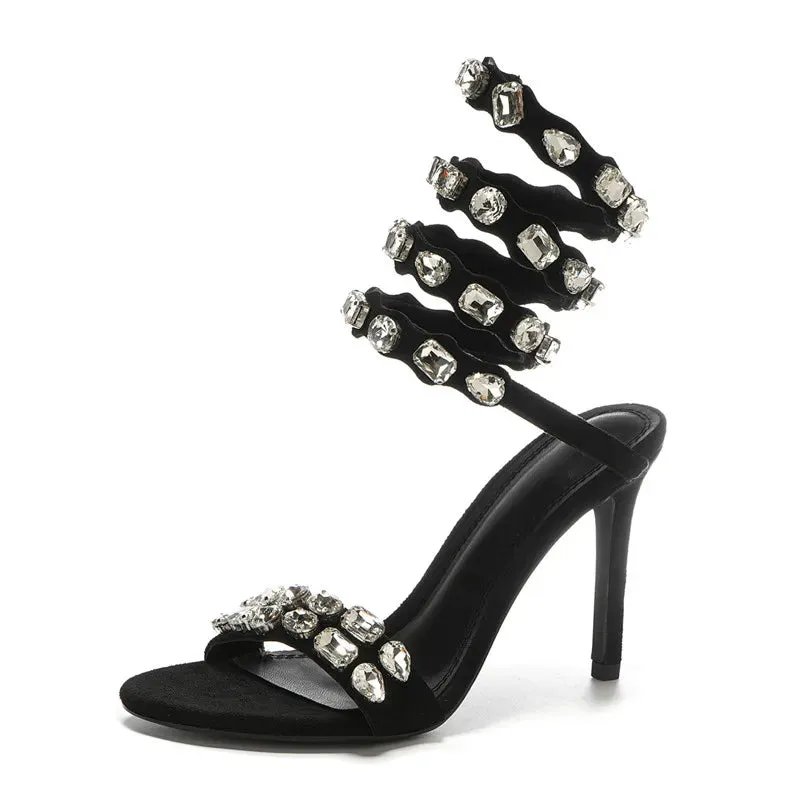 VougeVamp Luxury Crystal Gladiator Sandals – Stiletto High Heels for Weddings & Prom