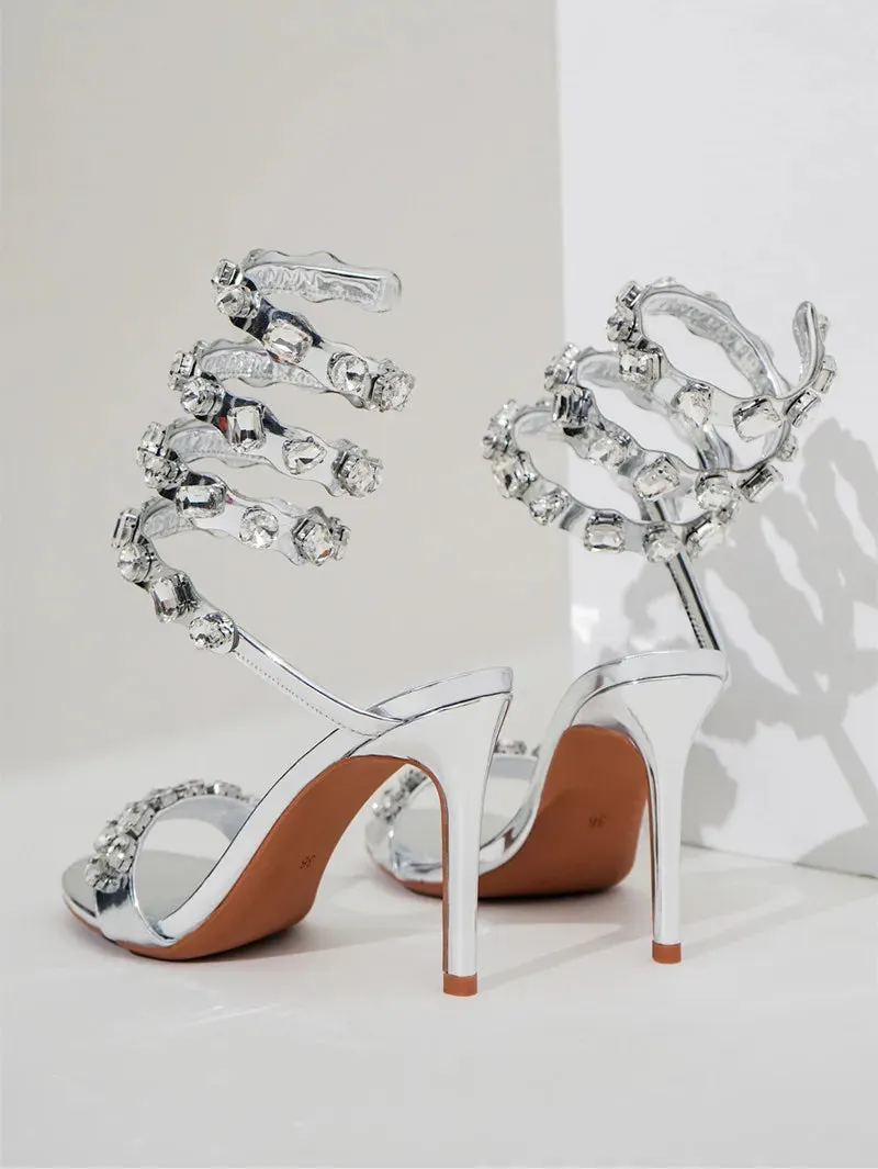 VougeVamp Luxury Crystal Gladiator Sandals – Stiletto High Heels for Weddings & Prom