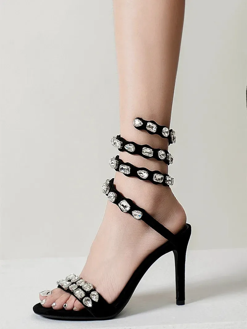 VougeVamp Luxury Crystal Gladiator Sandals – Stiletto High Heels for Weddings & Prom