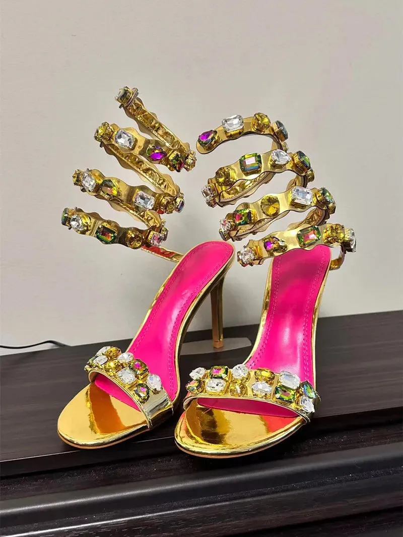 VougeVamp Luxury Crystal Gladiator Sandals – Stiletto High Heels for Weddings & Prom