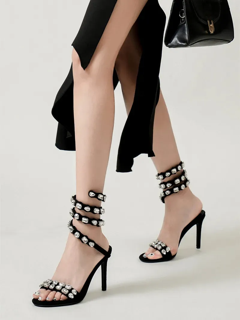 VougeVamp Luxury Crystal Gladiator Sandals – Stiletto High Heels for Weddings & Prom