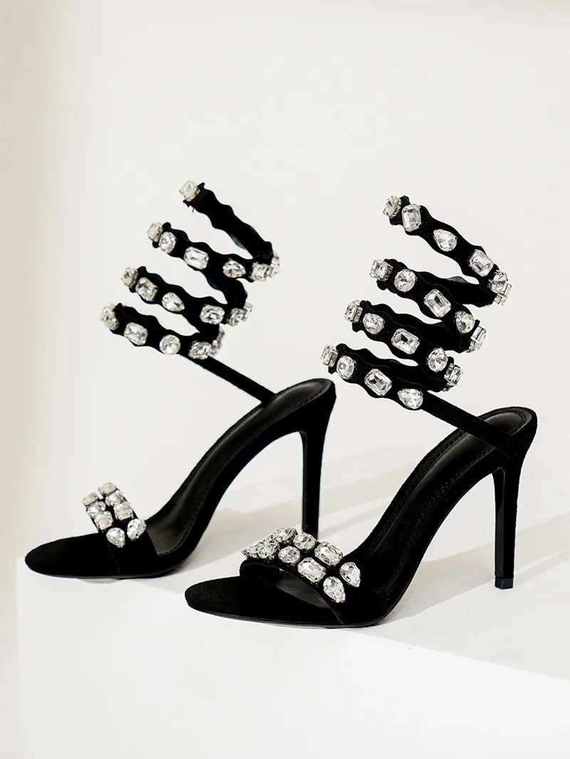 VougeVamp Luxury Crystal Gladiator Sandals – Stiletto High Heels for Weddings & Prom