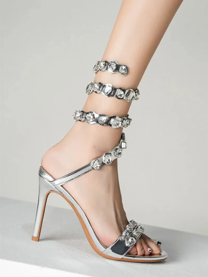 VougeVamp Luxury Crystal Gladiator Sandals – Stiletto High Heels for Weddings & Prom