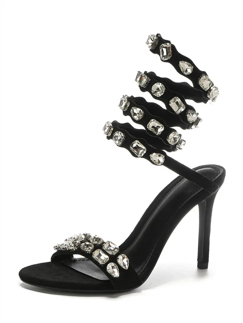 VougeVamp Luxury Crystal Gladiator Sandals – Stiletto High Heels for Weddings & Prom