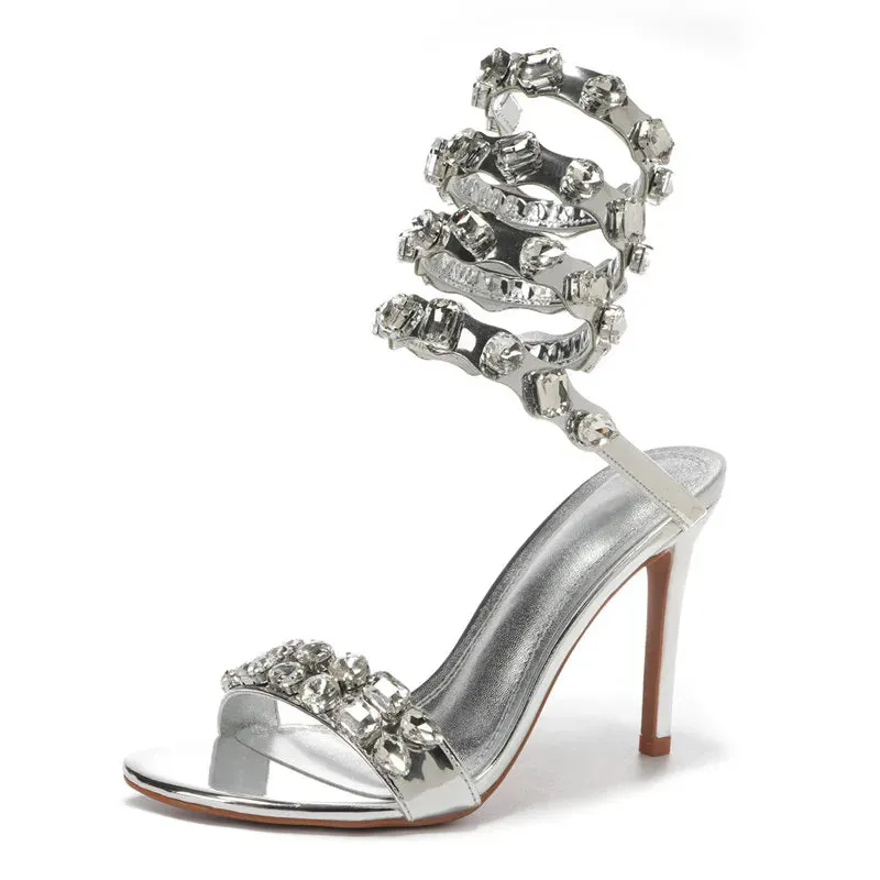 VougeVamp Luxury Crystal Gladiator Sandals – Stiletto High Heels for Weddings & Prom