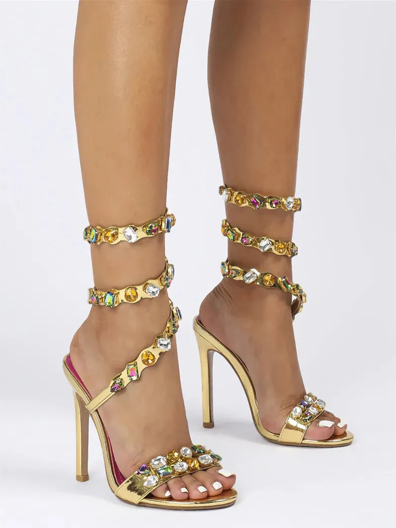 VougeVamp Luxury Crystal Gladiator Sandals – Stiletto High Heels for Weddings & Prom