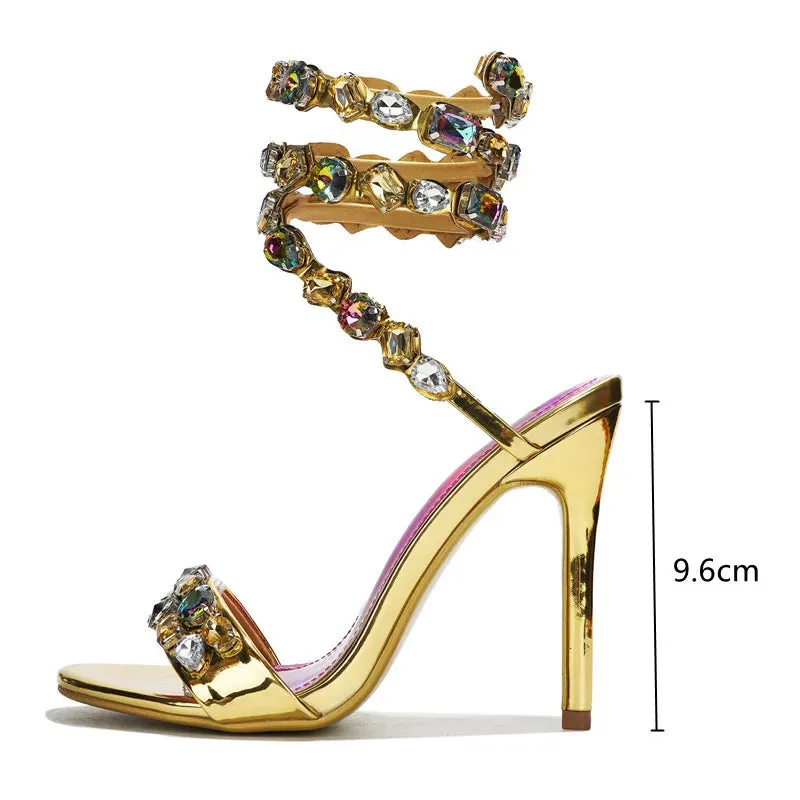VougeVamp Luxury Crystal Gladiator Sandals – Stiletto High Heels for Weddings & Prom