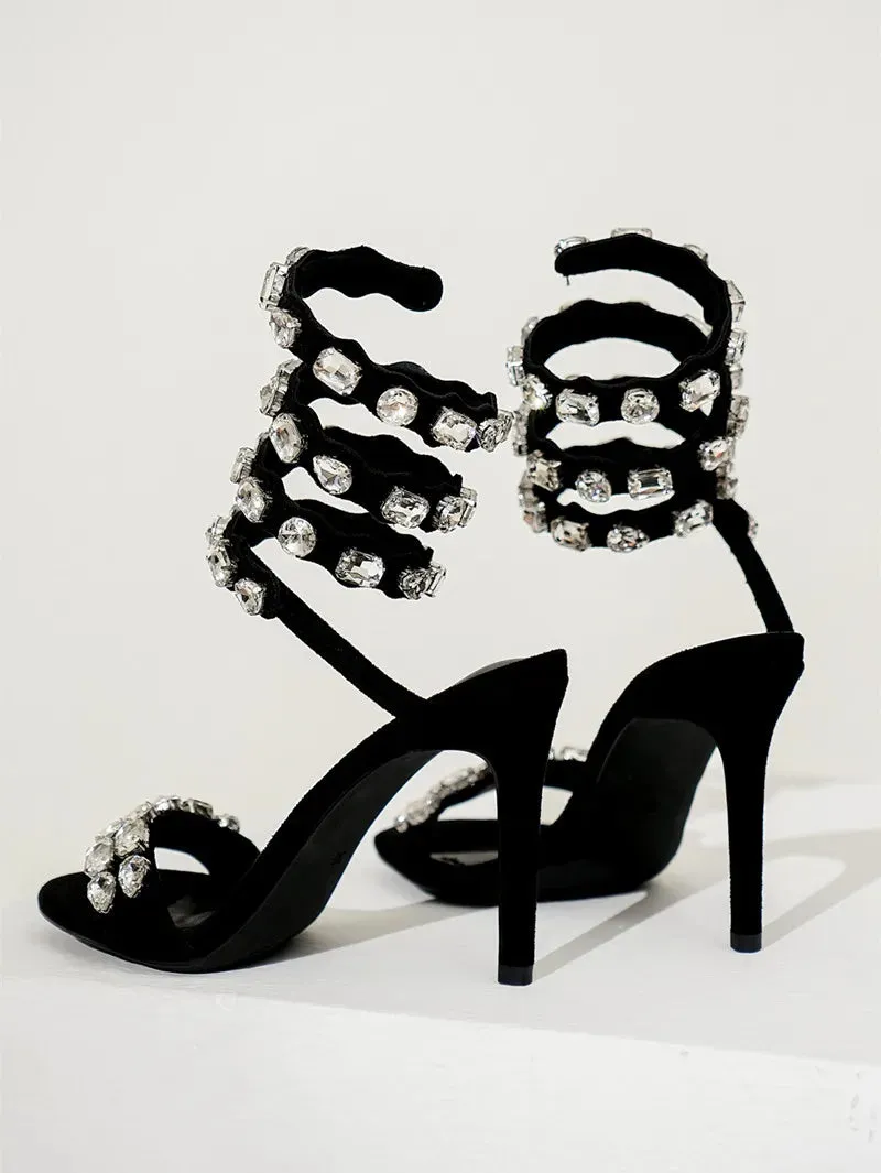 VougeVamp Luxury Crystal Gladiator Sandals – Stiletto High Heels for Weddings & Prom