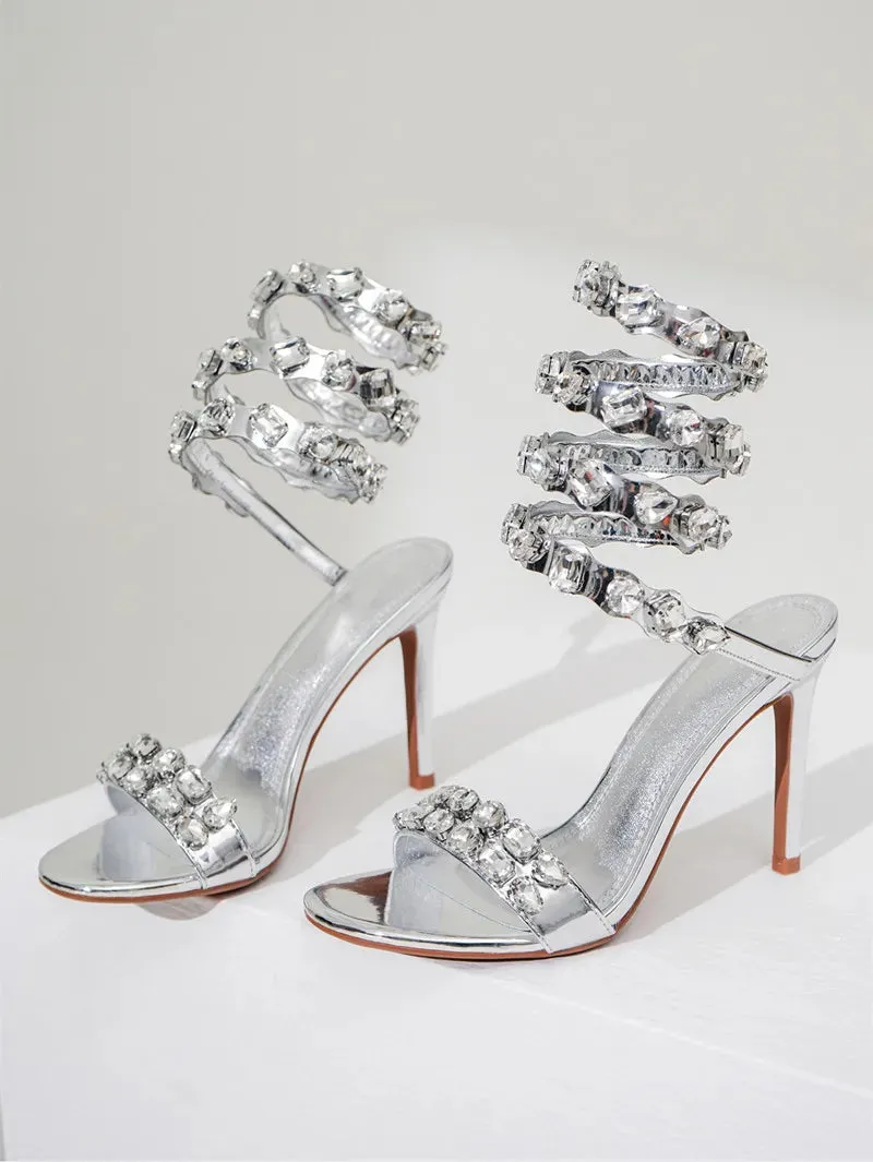 VougeVamp Luxury Crystal Gladiator Sandals – Stiletto High Heels for Weddings & Prom