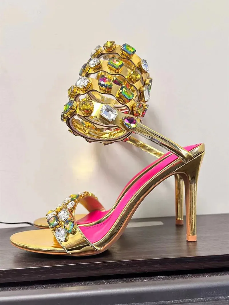 VougeVamp Luxury Crystal Gladiator Sandals – Stiletto High Heels for Weddings & Prom