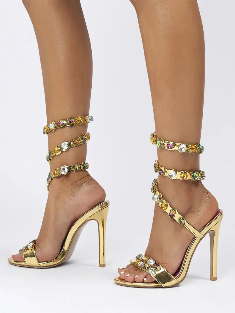 VougeVamp Luxury Crystal Gladiator Sandals – Stiletto High Heels for Weddings & Prom
