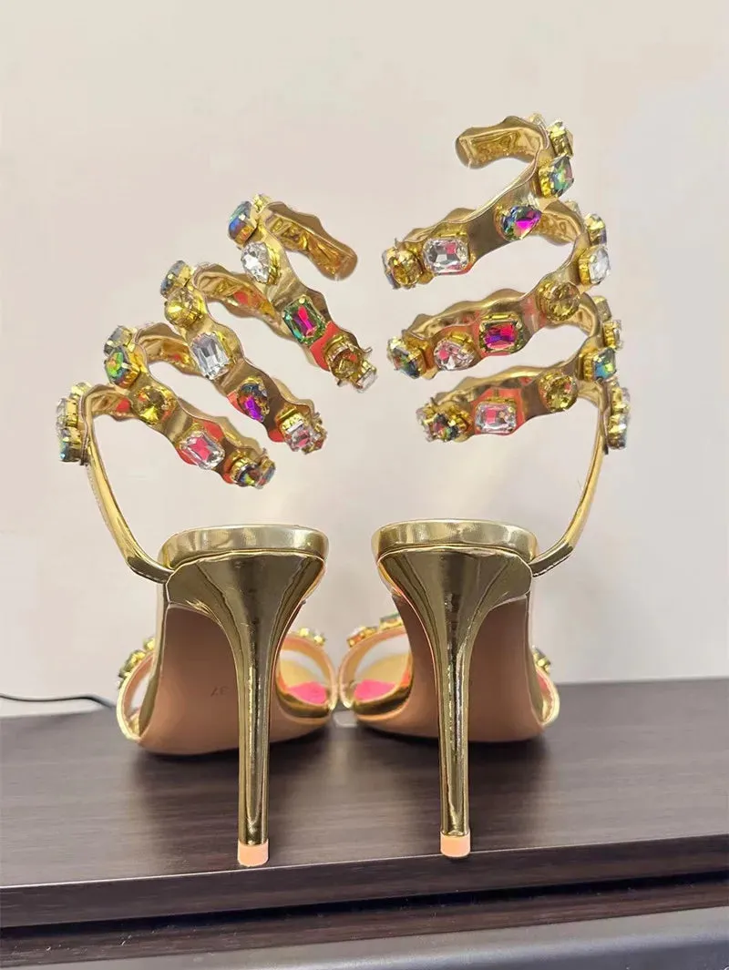 VougeVamp Luxury Crystal Gladiator Sandals – Stiletto High Heels for Weddings & Prom