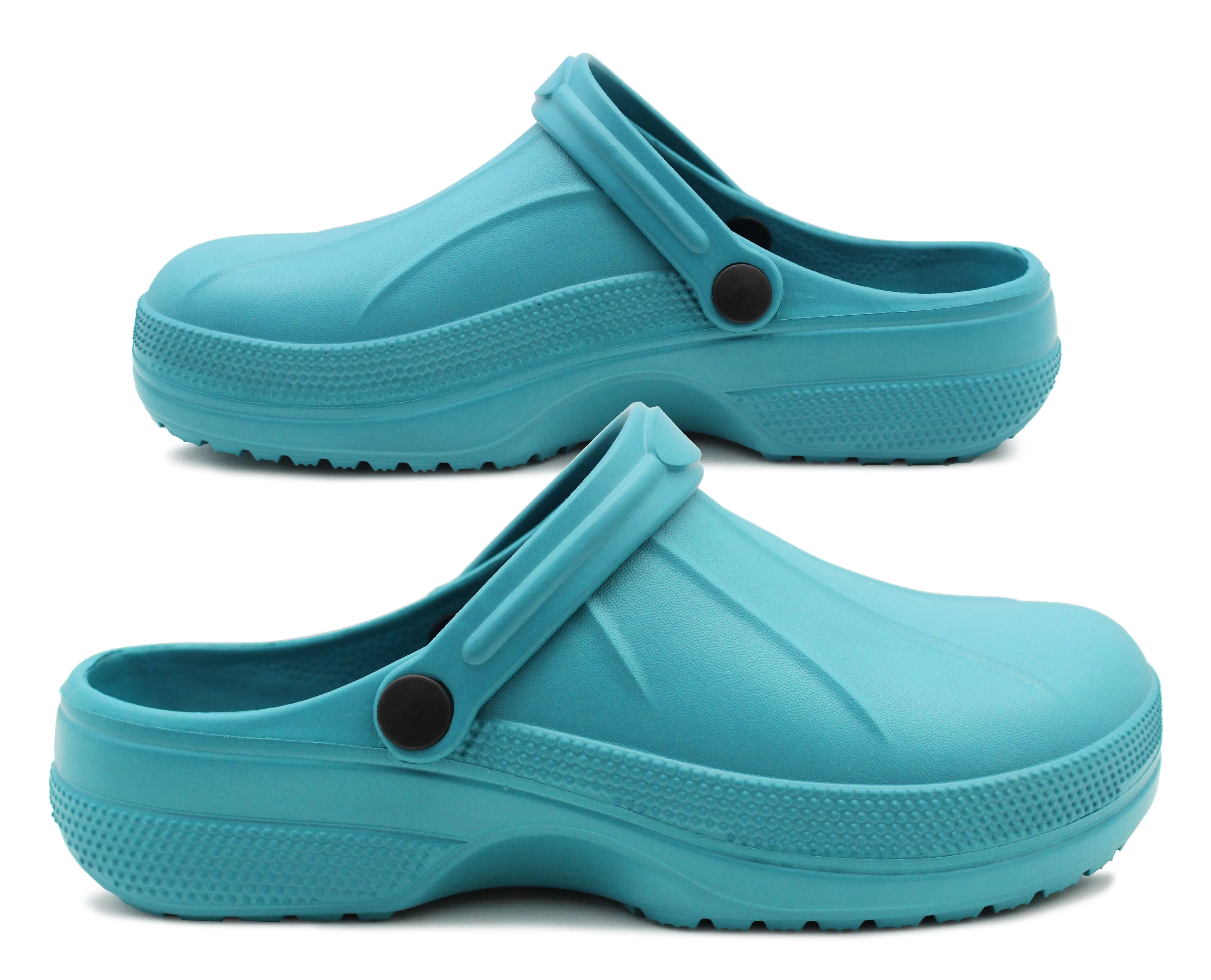 Womens Blue Lightweight Clogs EVA Slip On Garden Adjustable Strap Summer Beach Hospital Nurse Kitchen Chef Water Shoes Sandals