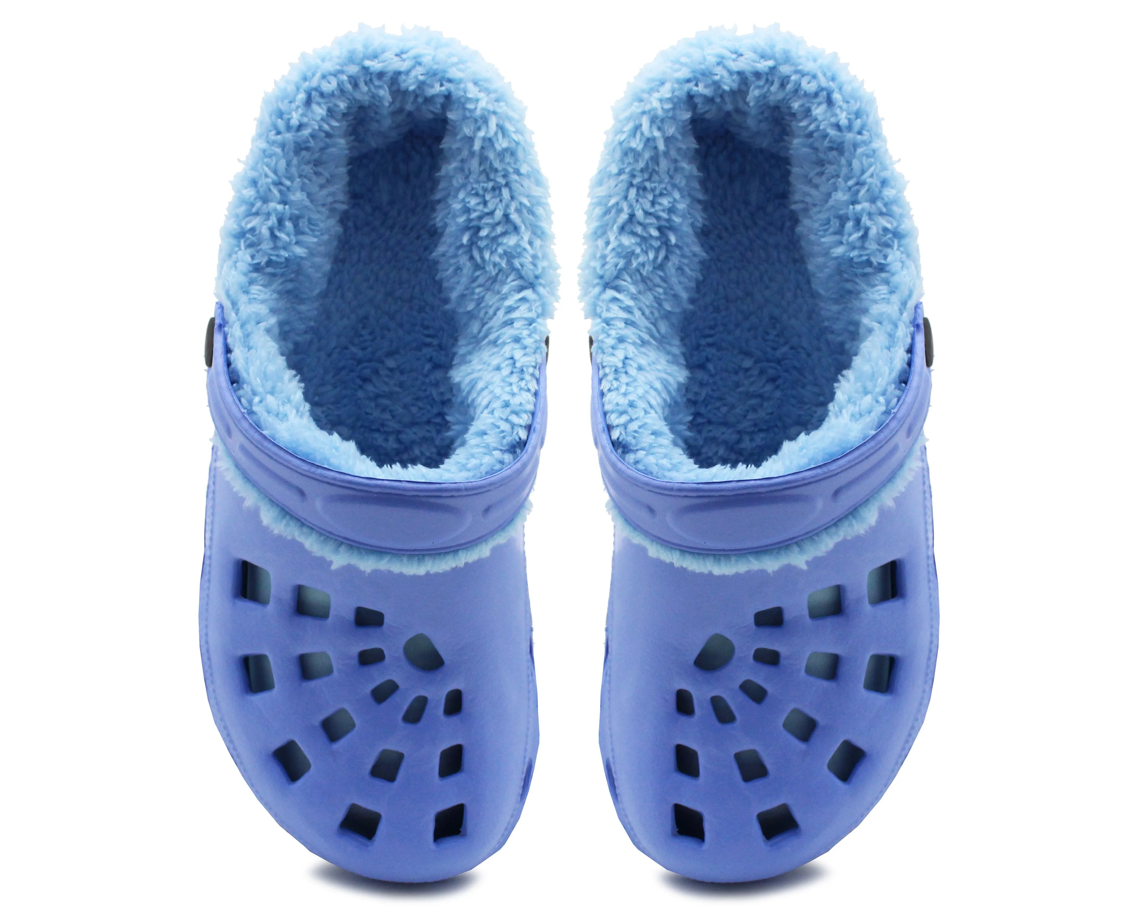 Womens Warm Fur Lined Thermal Blue Garden Clogs Lightweight EVA Slip On Slippers Kitchen Nurse Indoor House Shoes Sandals
