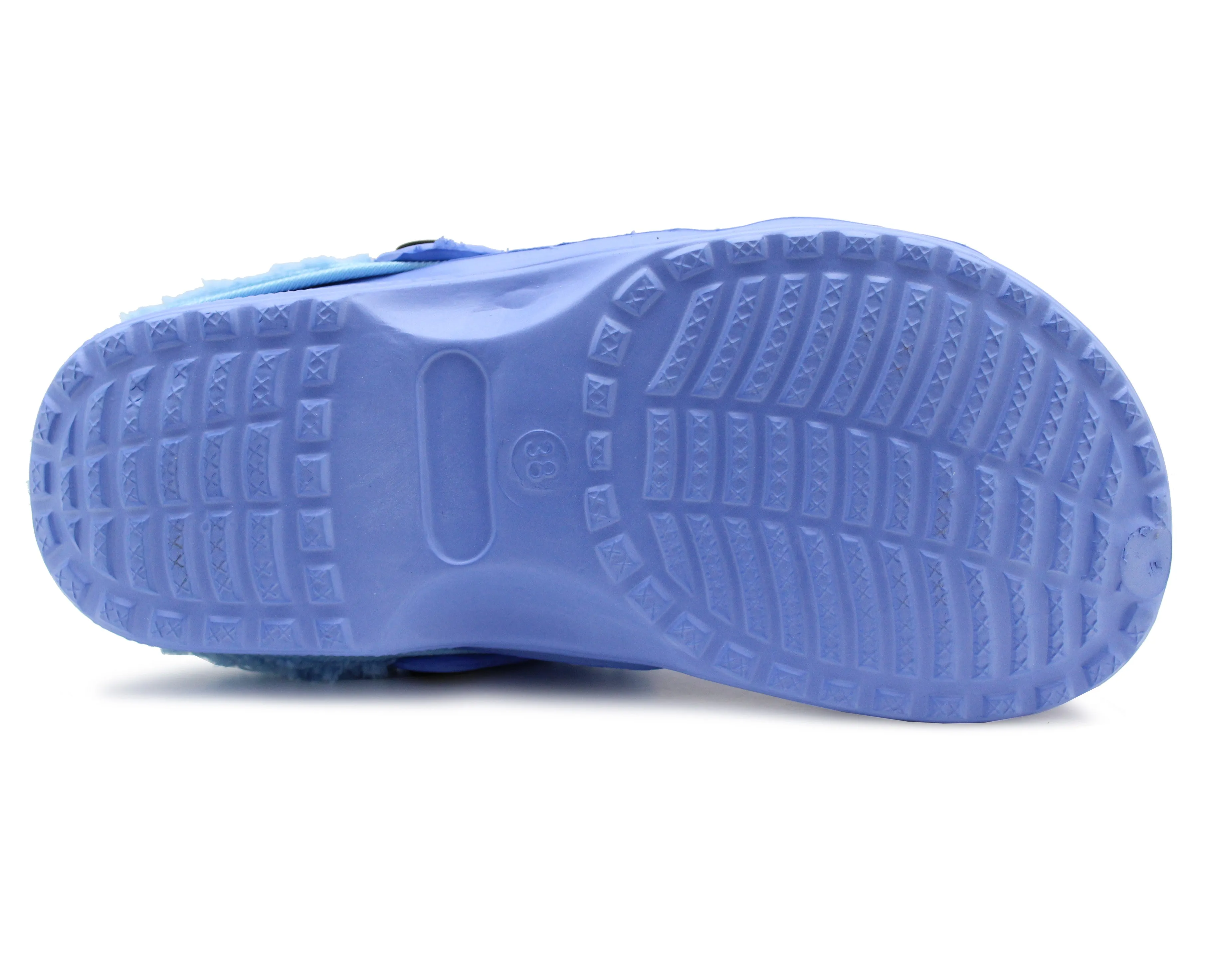 Womens Warm Fur Lined Thermal Blue Garden Clogs Lightweight EVA Slip On Slippers Kitchen Nurse Indoor House Shoes Sandals
