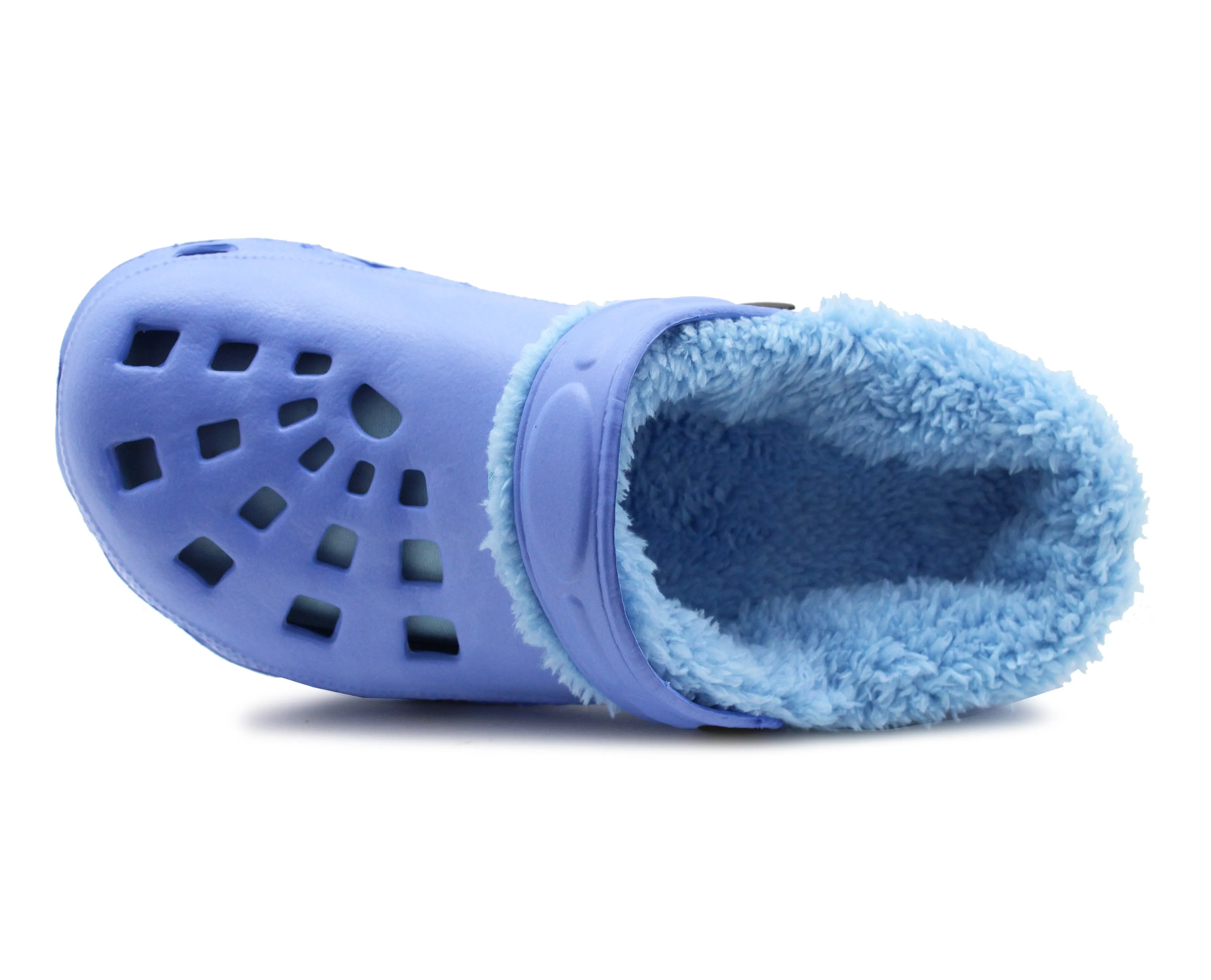 Womens Warm Fur Lined Thermal Blue Garden Clogs Lightweight EVA Slip On Slippers Kitchen Nurse Indoor House Shoes Sandals