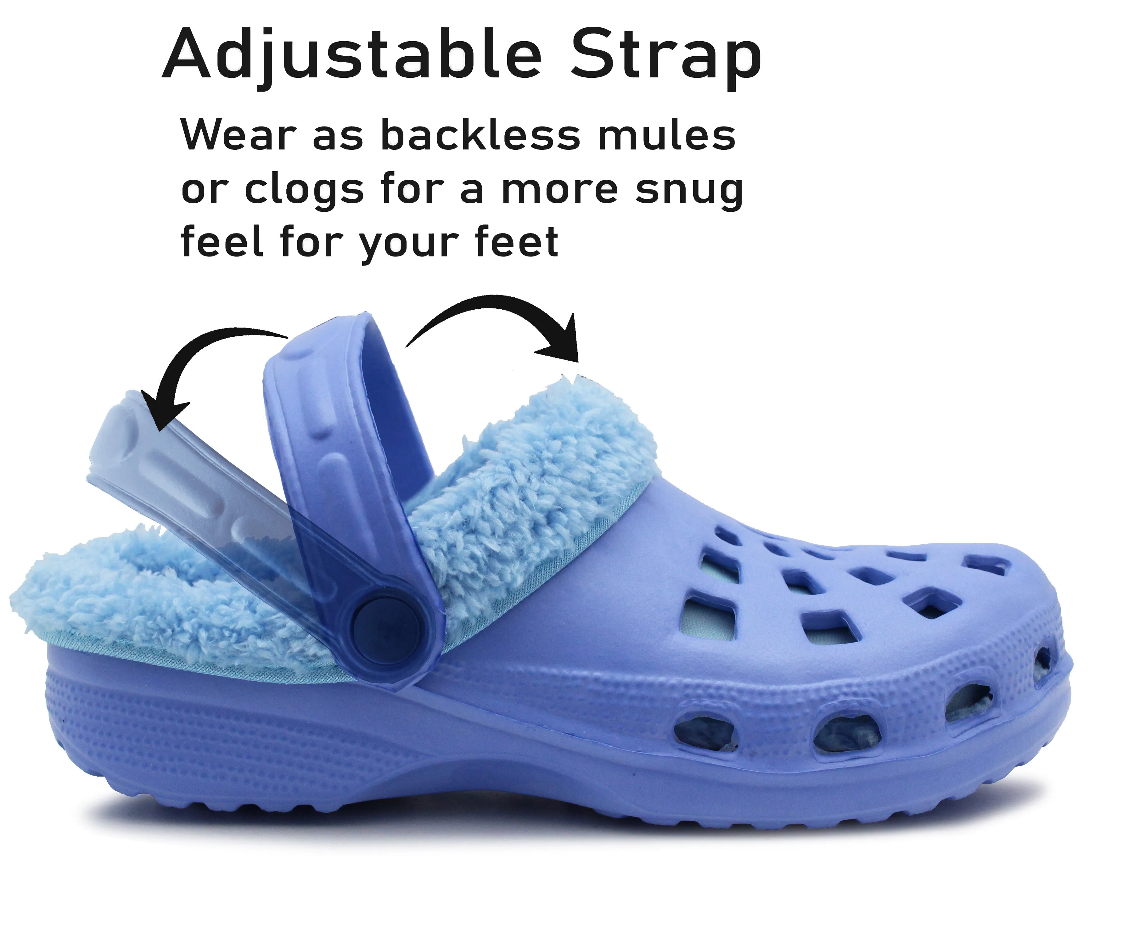 Womens Warm Fur Lined Thermal Blue Garden Clogs Lightweight EVA Slip On Slippers Kitchen Nurse Indoor House Shoes Sandals