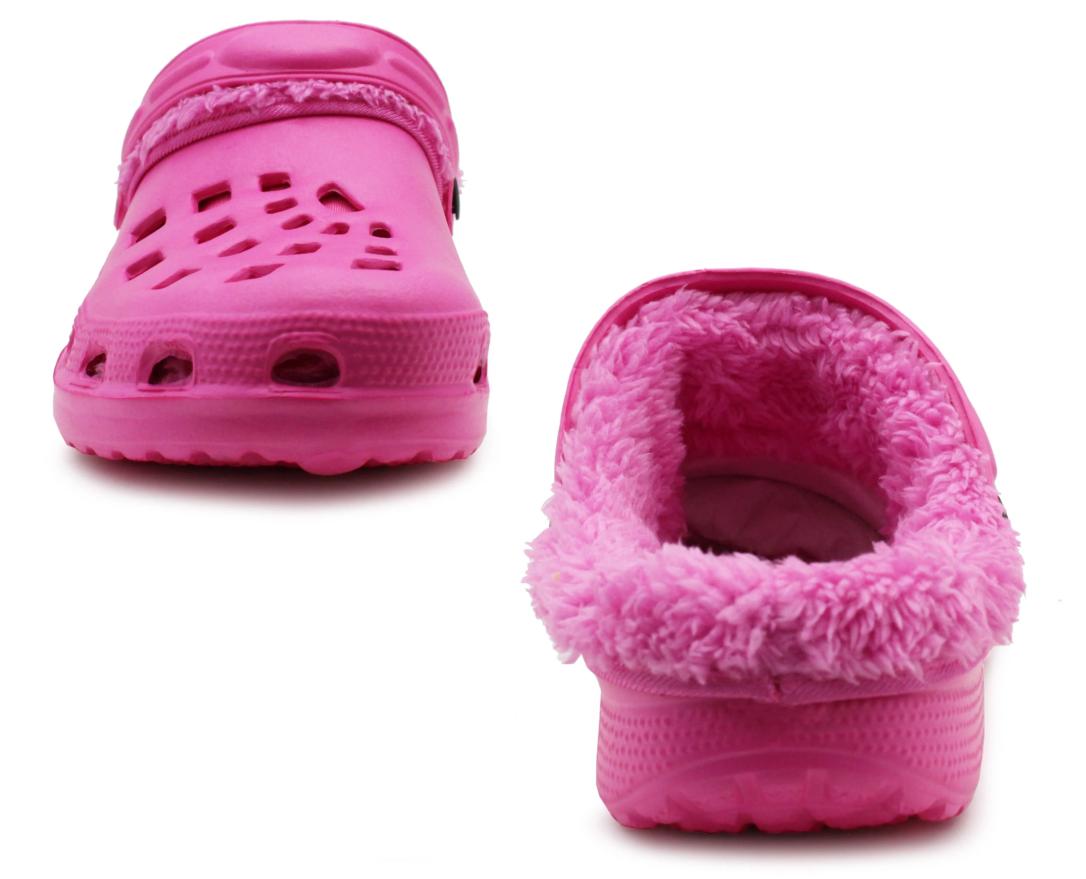 Womens Warm Fur Lined Thermal Hot Pink Garden Clogs Lightweight EVA Slip On Slippers Kitchen Nurse Indoor House Shoes Sandals