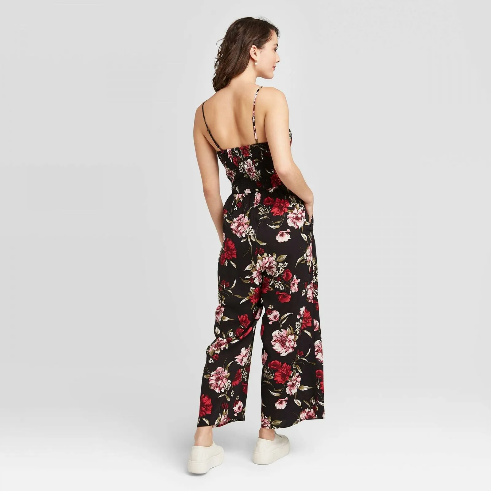 Xhilaration Women's Floral Print Sleeveless Sweetheart Neck Bra Cup Jumpsuit