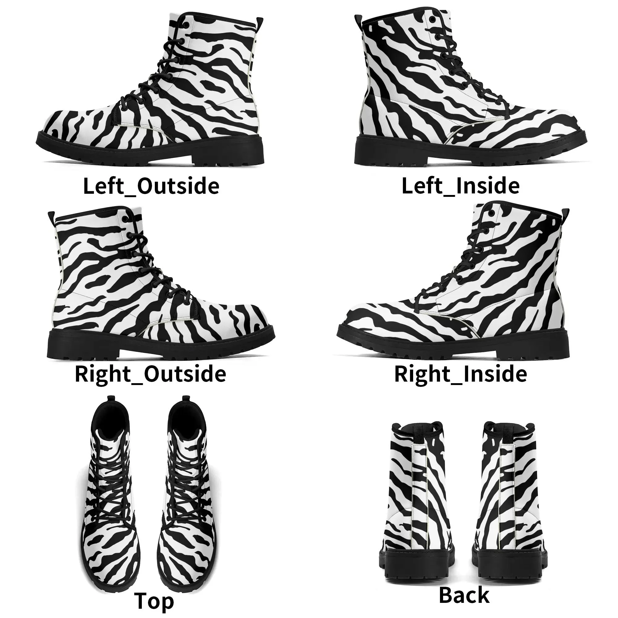 Zebra Print #1 Womens Vegan Combat Boots