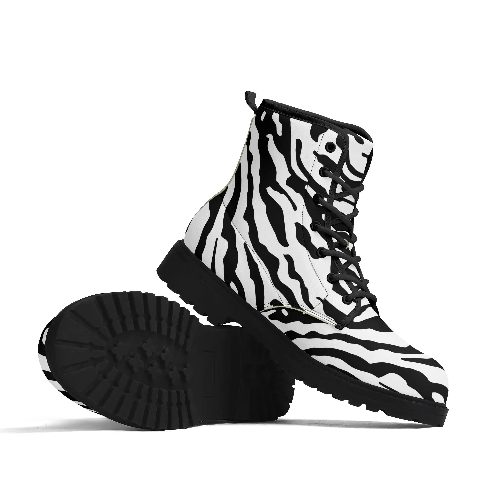 Zebra Print #1 Womens Vegan Combat Boots