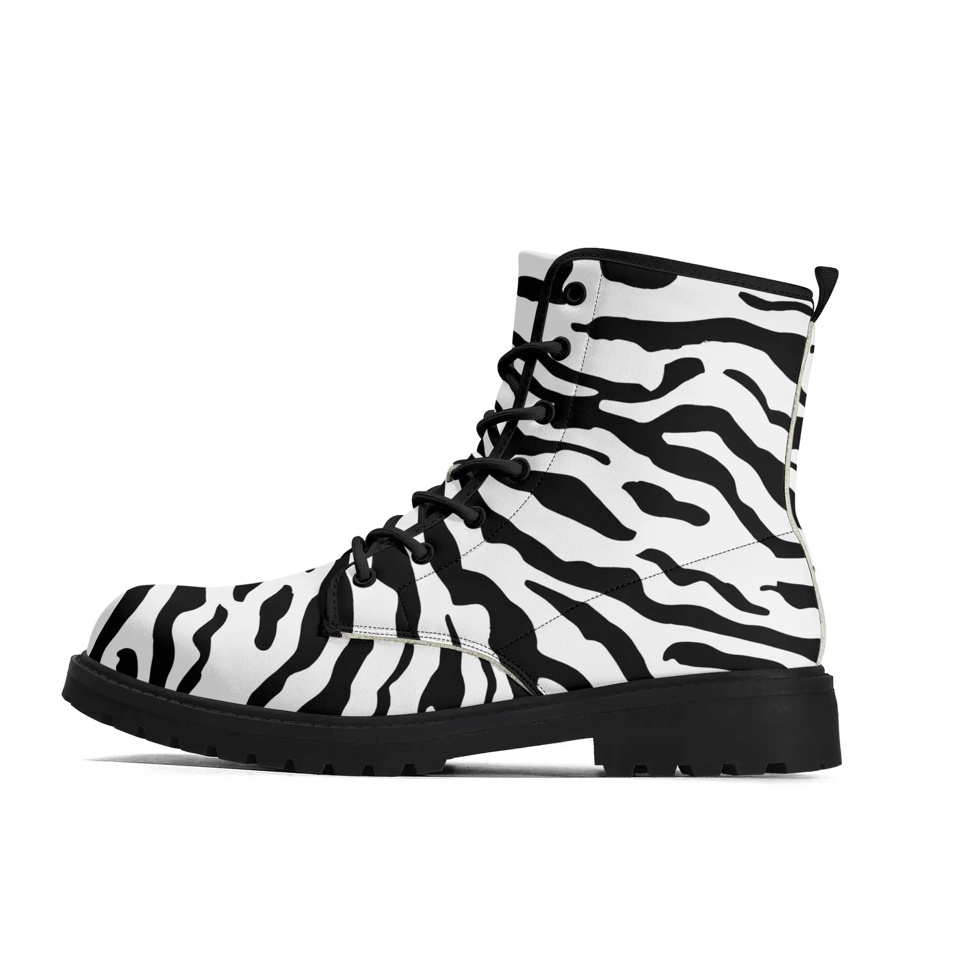 Zebra Print #1 Womens Vegan Combat Boots